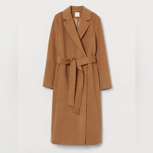 🍁 H&M Tie Belt Coat in Camel Tan Color Size XS
